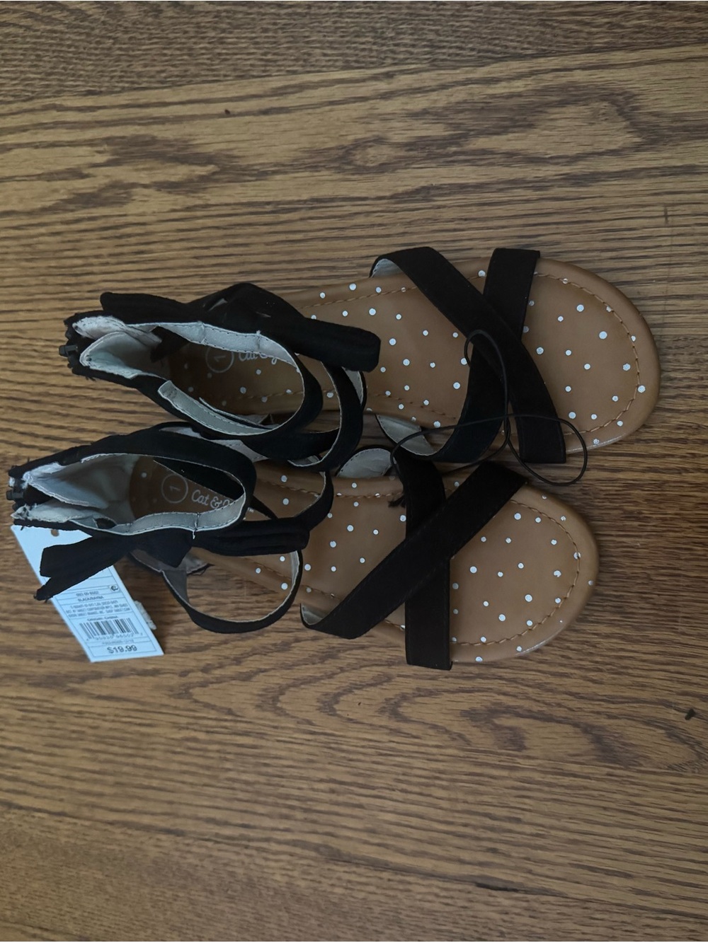 Cat & Jack Black Polka Dot Strappy Ankle-Tie Sandals.